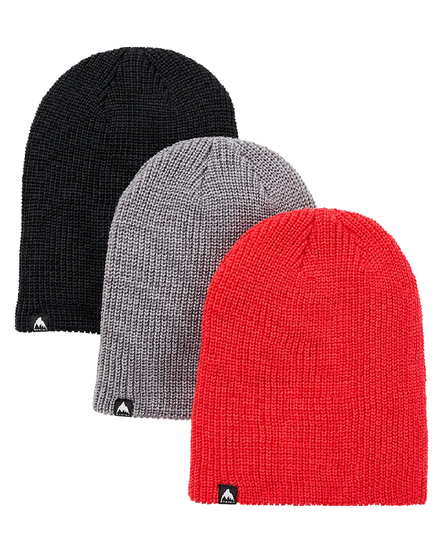 Burton Kids' Recycled Dnd Beanie - 3 Pack - True Black/Sharkskin/Tomato