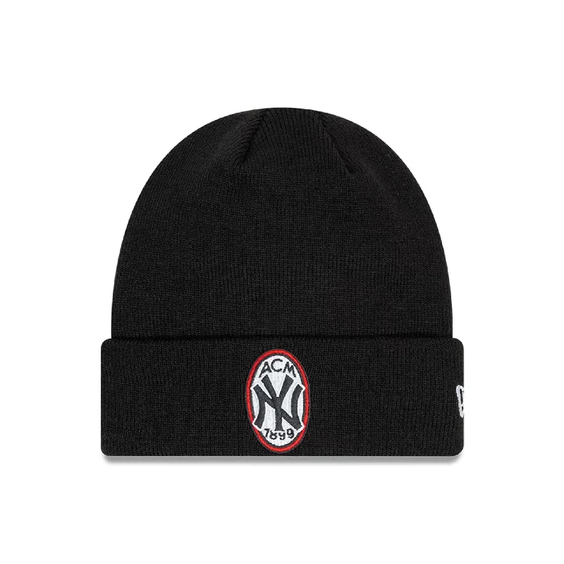 AC Milan x New York Yankees Script Black Cuff Knit Beanie Hat