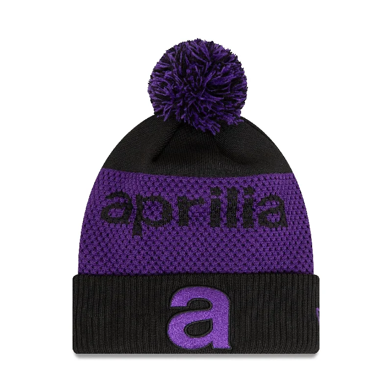 Aprilia Wordmark Black Bobble Knit Beanie Hat