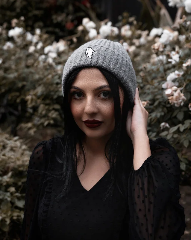 Autumn Grey | Ghostie Embroidered & Reversible Knit Beanie