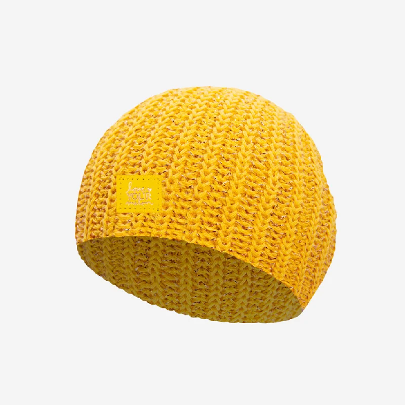 Baby Yellow and Rose Gold Metallic Yarn Beanie