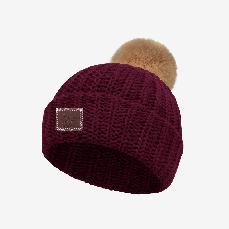 Toddler Burgundy Pom Beanie (Natural Pom)