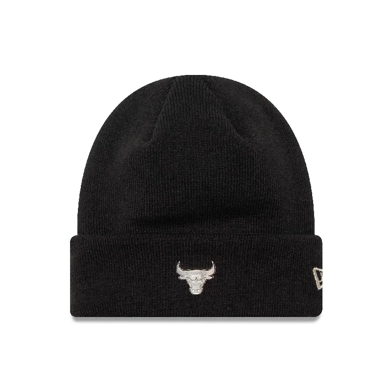 Chicago Bulls Metallic Pin Black Cuff Knit Beanie Hat