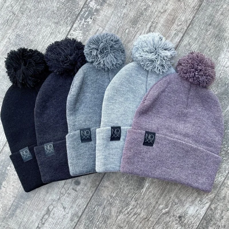 Cuffed Knit Pom-Pom Beanies: MISC COLORS