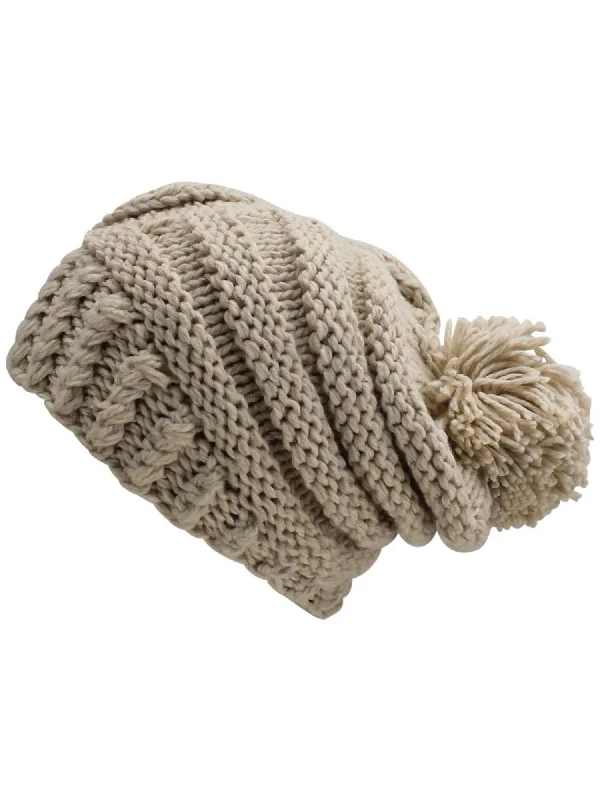 Thick Winter Slouchy Knit Hat With Pom Pom