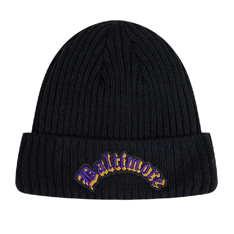 NFL BALTIMORE RAVENS OLD ENGLISH UNISEX BEANIE (BLACK)