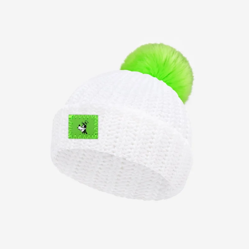 Goofy White Baby Pom Beanie