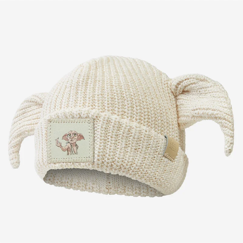 White Dobby Cuffed Beanie with Ears