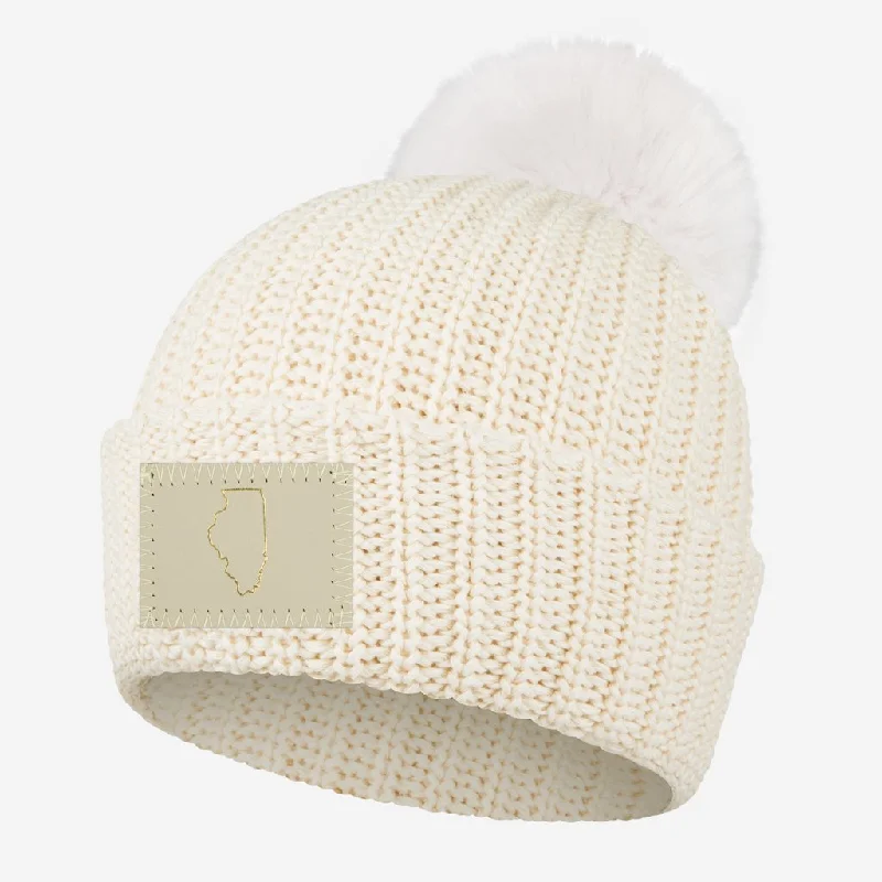 Illinois Natural Gold Foil Pom Beanie