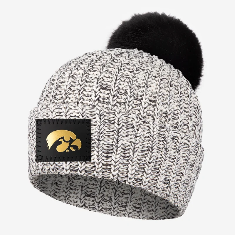 Iowa Hawkeyes Black Speckled Pom Beanie