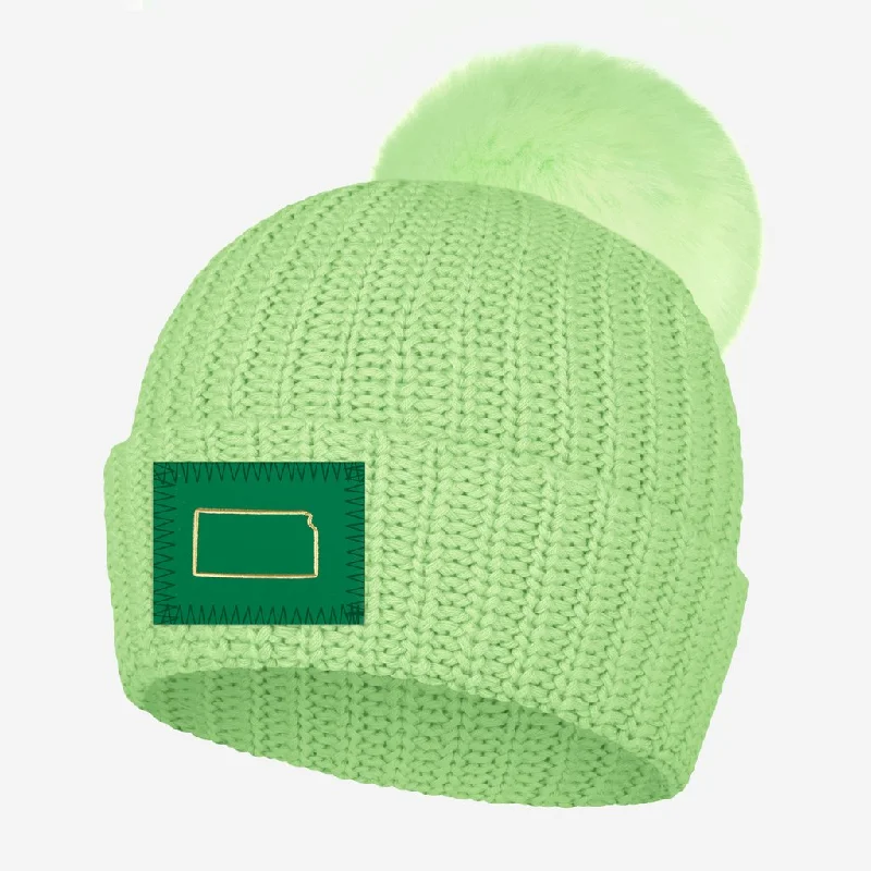 Kansas Green Nile Gold Foil Pom Beanie