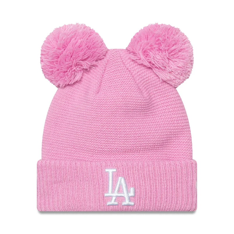 LA Dodgers Womens Pastel Pink Double Bobble Knit Beanie Hat