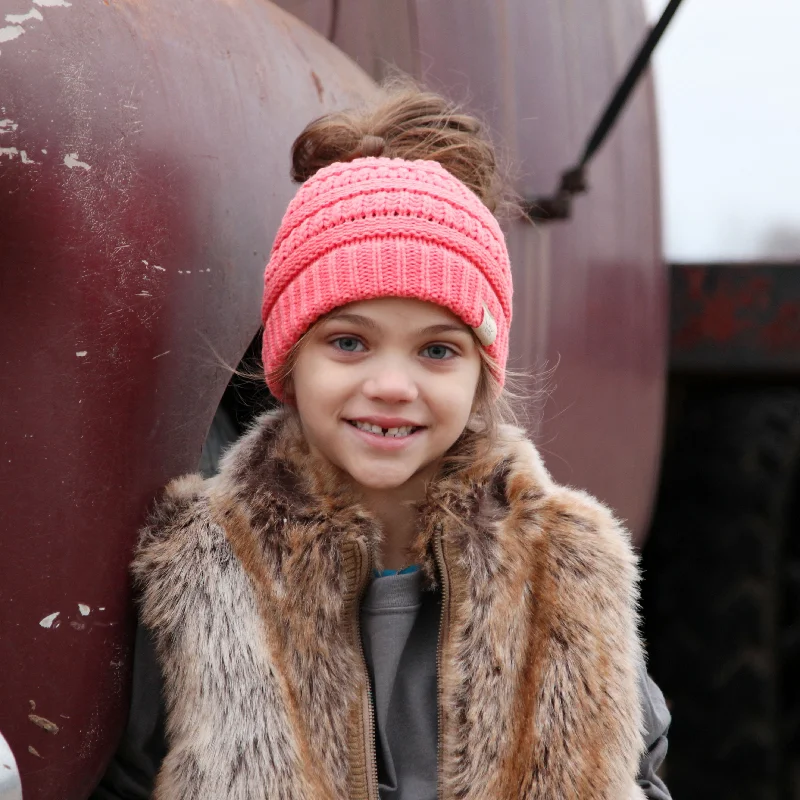 MB-847-KID Coral Messy Bun Beanie