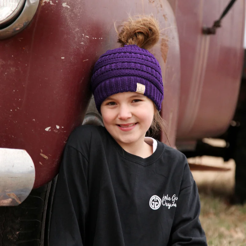 MB-847-KID Purple Messy Bun Beanie