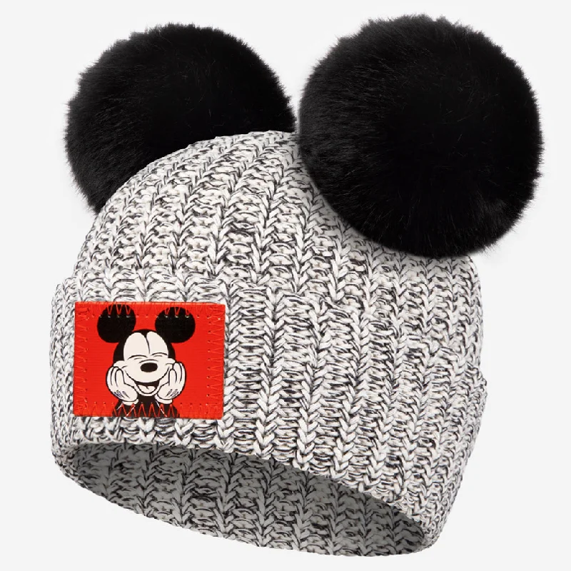 Mickey Mouse Black Speckled Double Pom Beanie