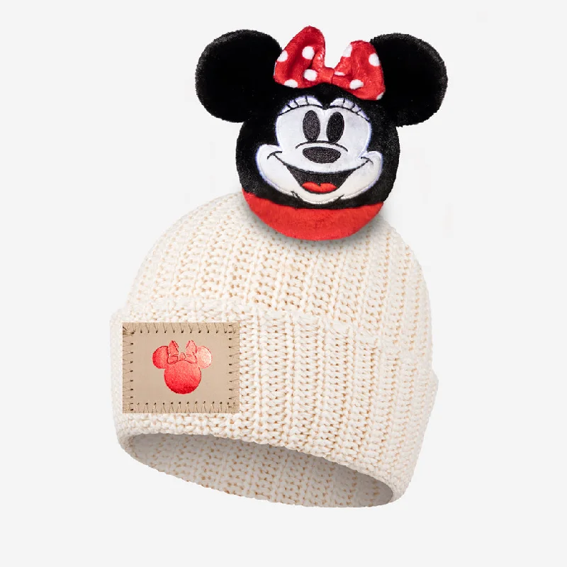 Minnie Mouse White Speckled Kids Love Pom Beanie