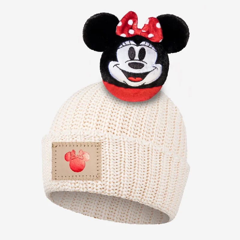 Minnie Mouse White Speckled Love Pom Beanie