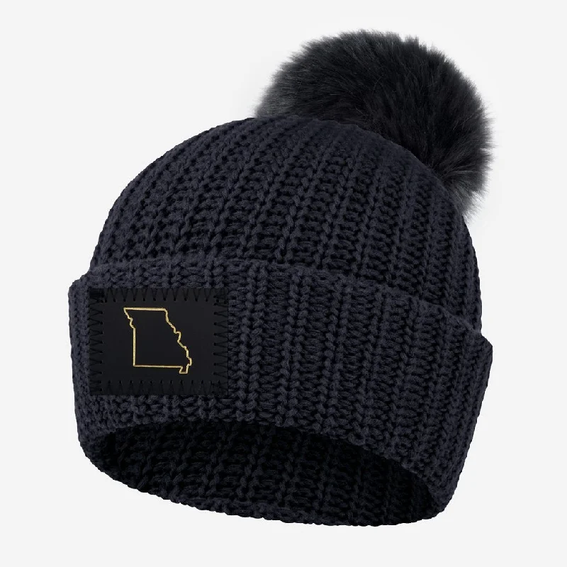 Missouri Dark Charcoal Gold Foil Pom Beanie