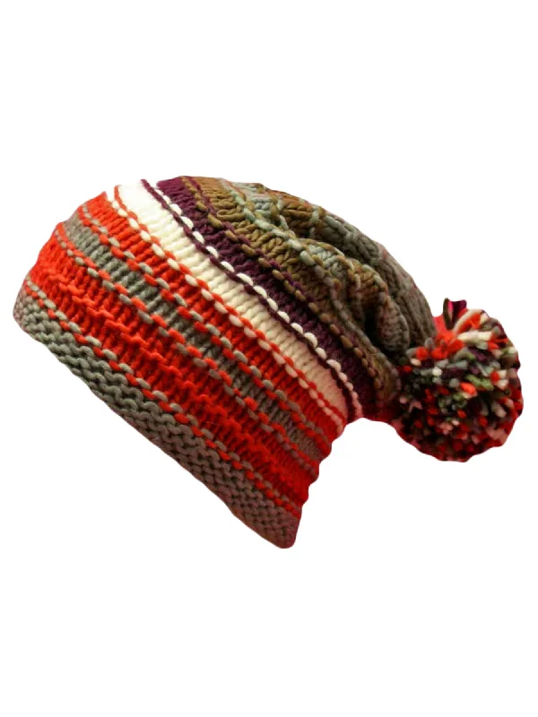 Multicolor Striped Knit Slouchy Beanie Hat