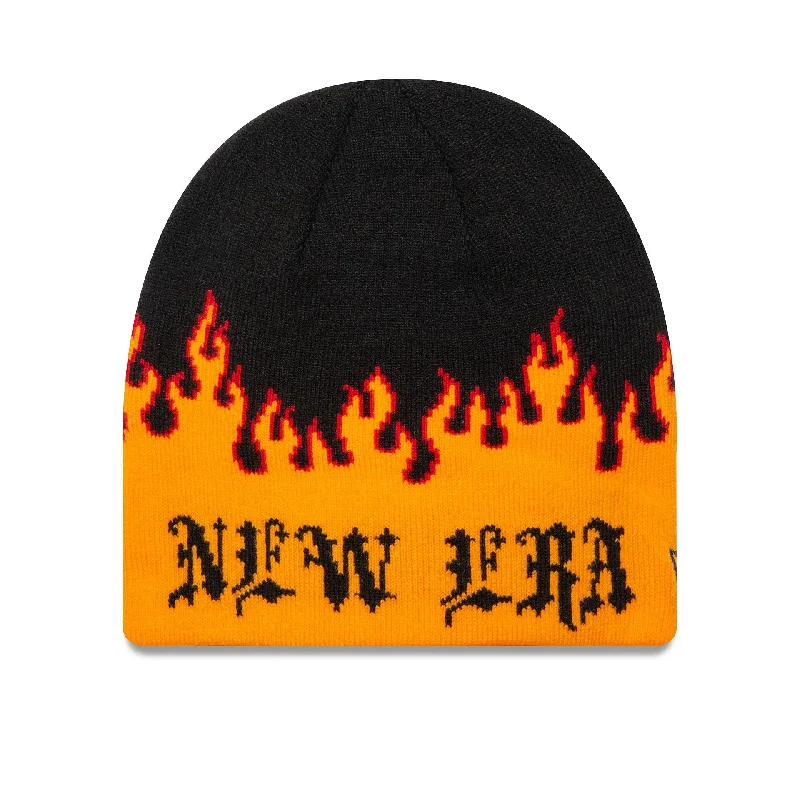 New Era Flame Orange Skull Knit Beanie Hat