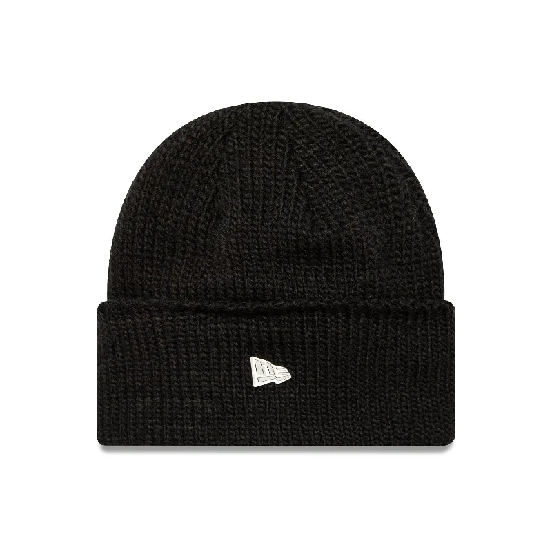 New Era Metal Pin Black Wide Cuff Knit Beanie Hat