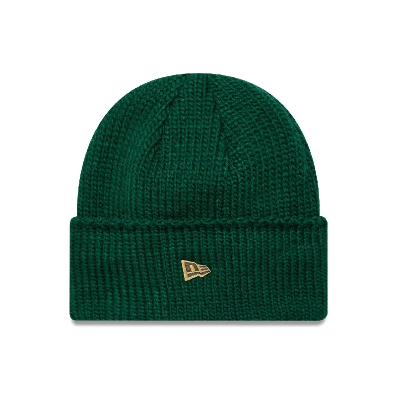 New Era Metal Pin Dark Green Wide Cuff Knit Beanie Hat