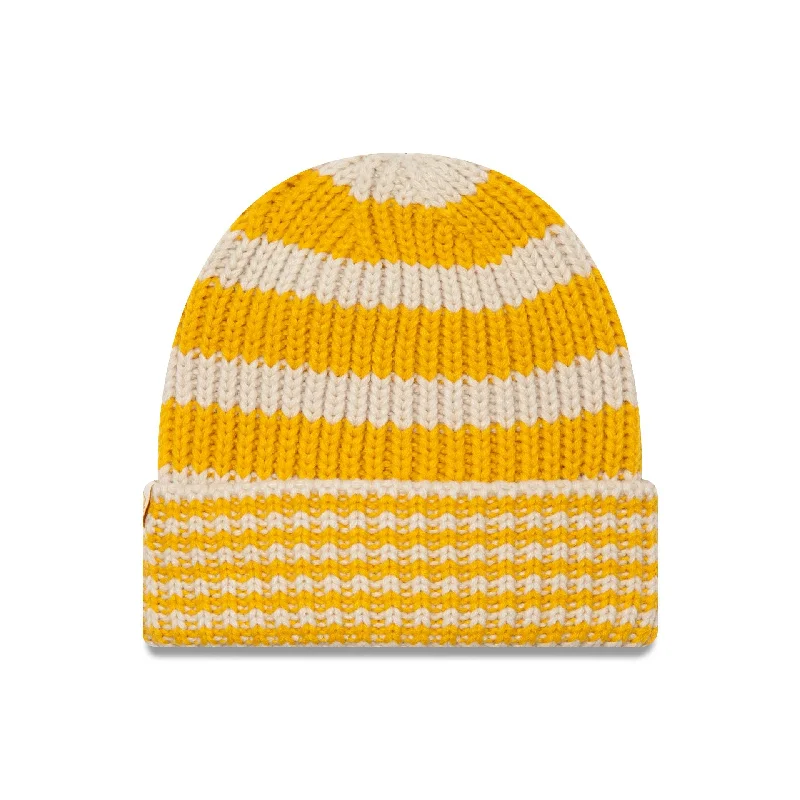 New Era Stripe Light Beige Cuff Knit Beanie Hat