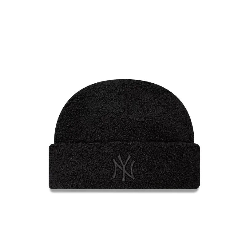 New York Yankees Borg Black Womens Cuff Knit Beanie Hat