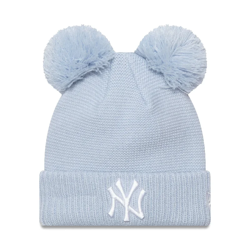 New York Yankees Child Pastel Blue Double Bobble Knit Beanie Hat