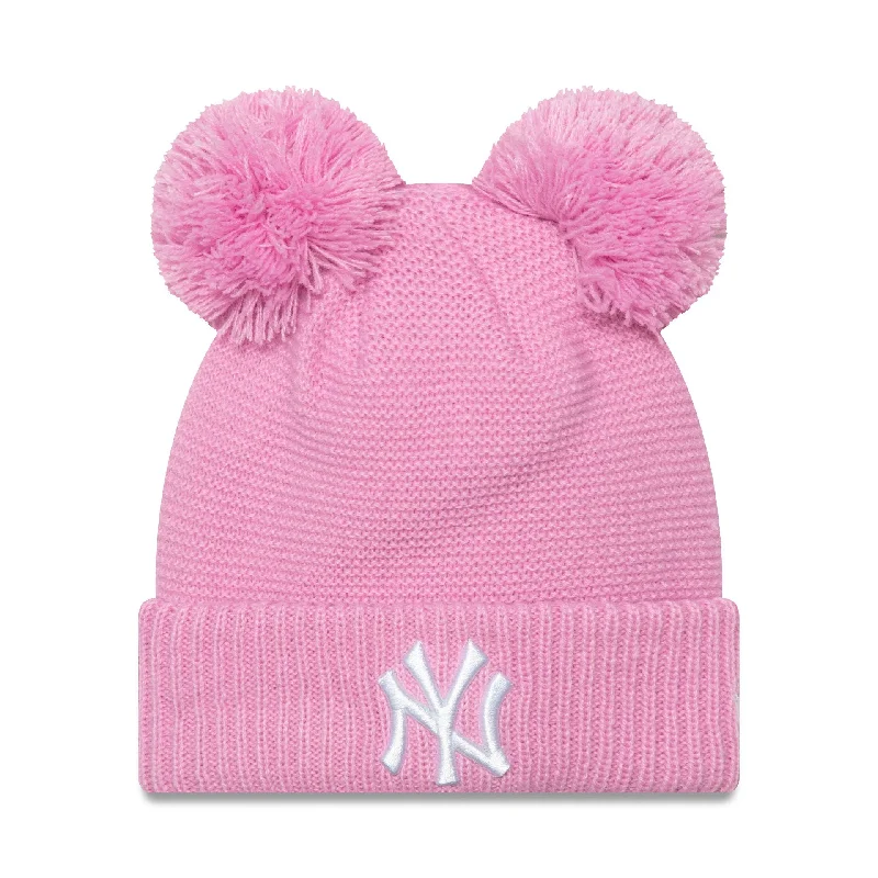 New York Yankees Child Pastel Pink Double Bobble Knit Beanie Hat