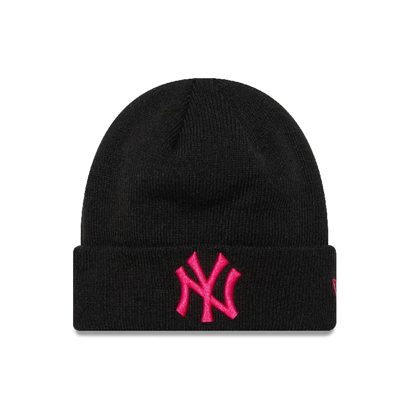 New York Yankees League Essential Youth Black and Pink Cuff Knit Beanie Hat