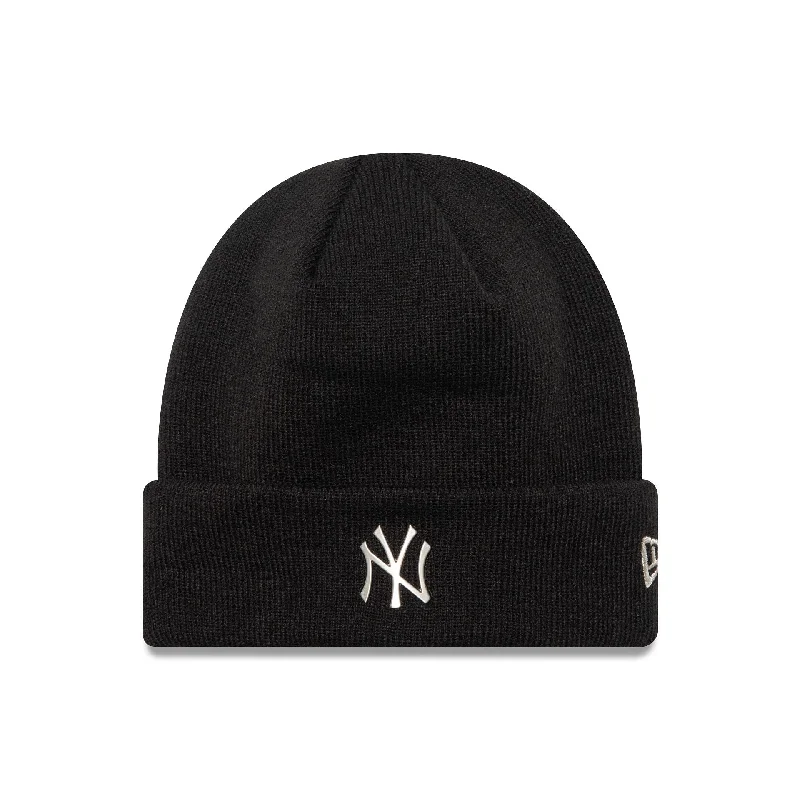 New York Yankees Metallic Pin Black Cuff Knit Beanie Hat