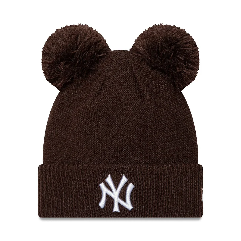 New York Yankees Womens Dark Brown Double Pom Knit Beanie Hat