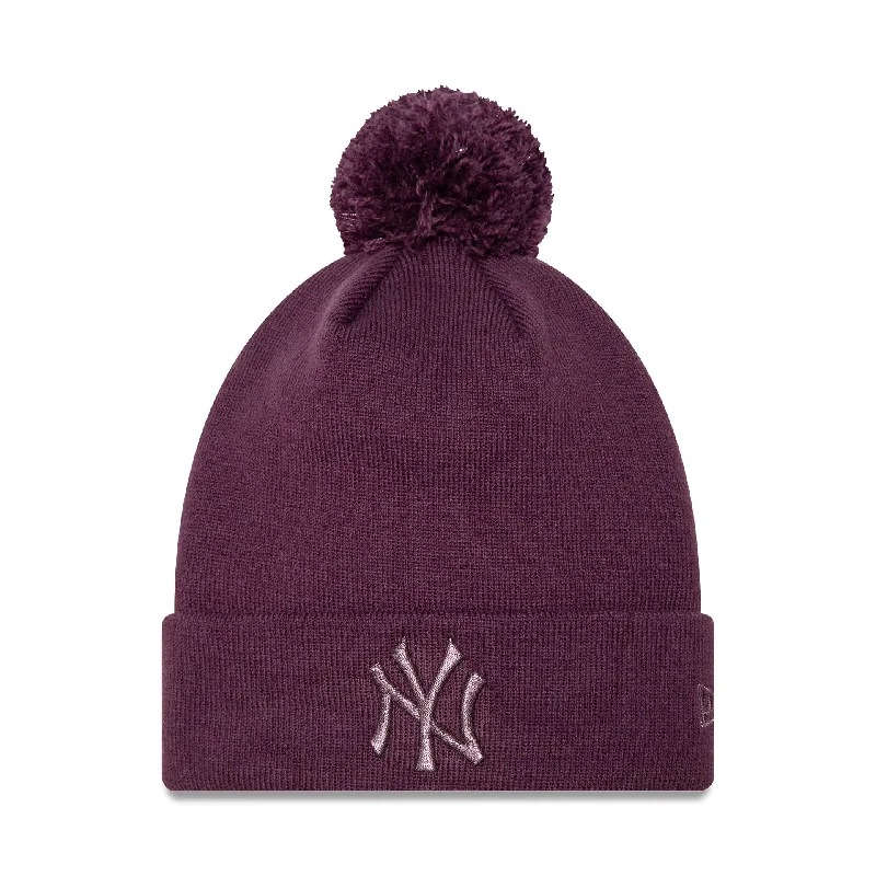 New York Yankees Womens Metallic Dark Purple Bobble Knit Beanie Hat