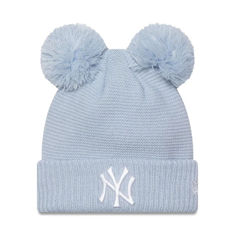 New York Yankees Womens Pastel Blue Double Bobble Knit Beanie Hat