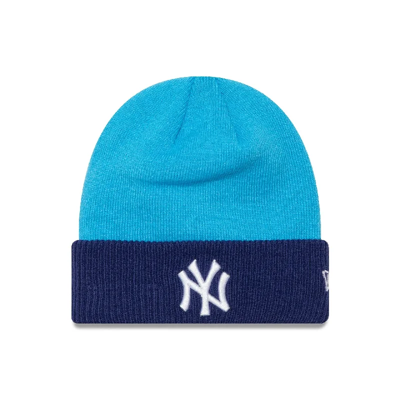 New York Yankees Youth Colour Block Dark Blue Cuff Knit Beanie Hat