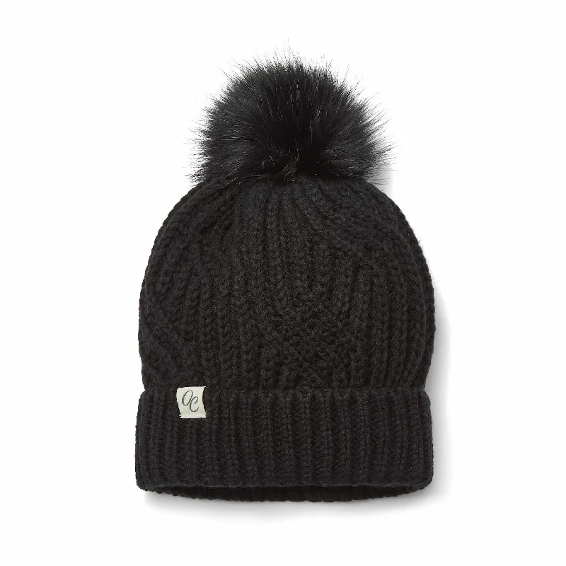 Only Curls Satin Lined Knitted Beanie Hat - Black with Pom Pom