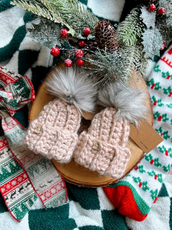 XL Pale Pink Fold Large Beanie Christmas Ornaments (set of 2)