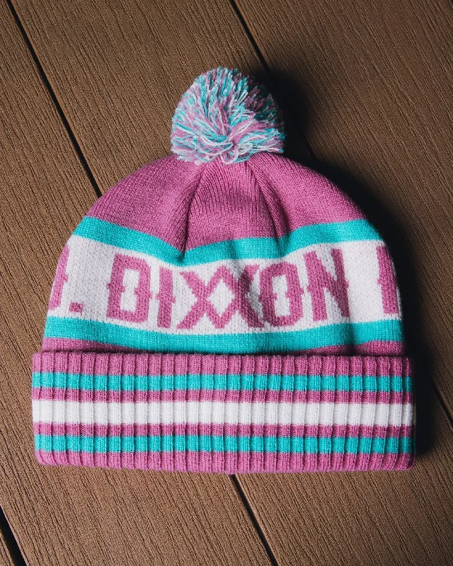 Puff Ball Beanie - Pink, Teal, & White