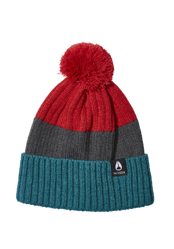 Schrader Pom Beanie - Dark Cedar / Red