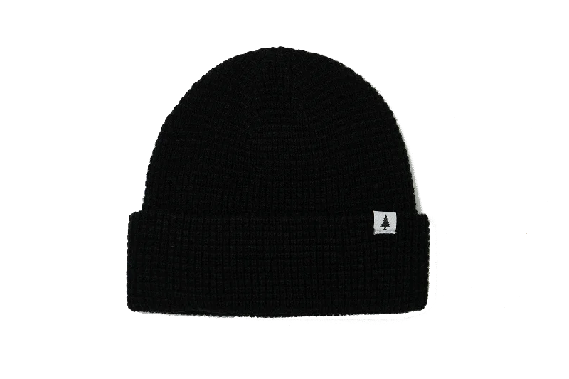 The Black Waffle Knit Beanie