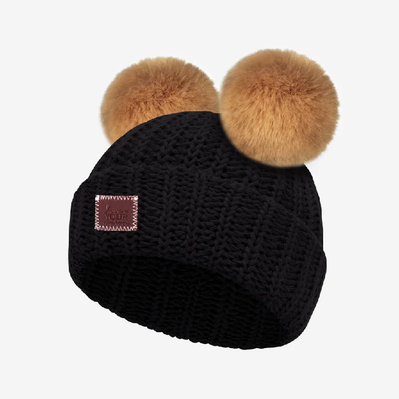 Toddler Black Double Pom Beanie