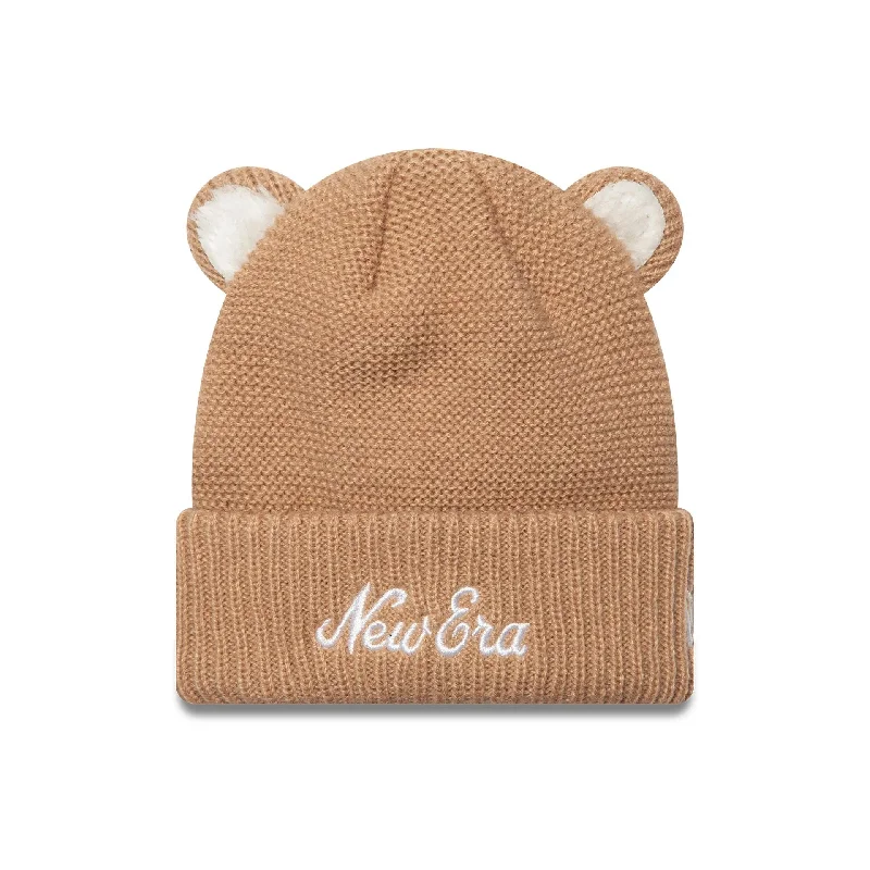 Toddler New Era Teddy Bear Ears Beige Cuff Knit Beanie Hat