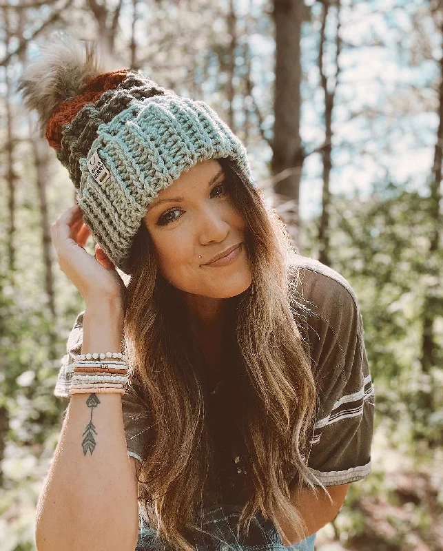 Waffle Fold Beanie | Pale Teal, Olive, Burnt Orange