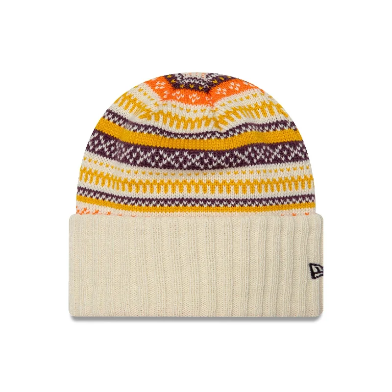 Womens New Era Fair Isle Light Beige Cuff Knit Beanie Hat