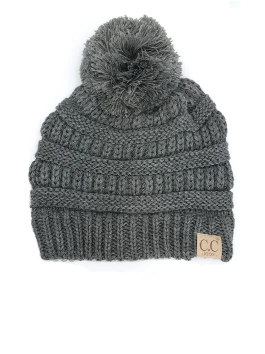 YJ-847 POM Light Melange Grey Kid Beanie