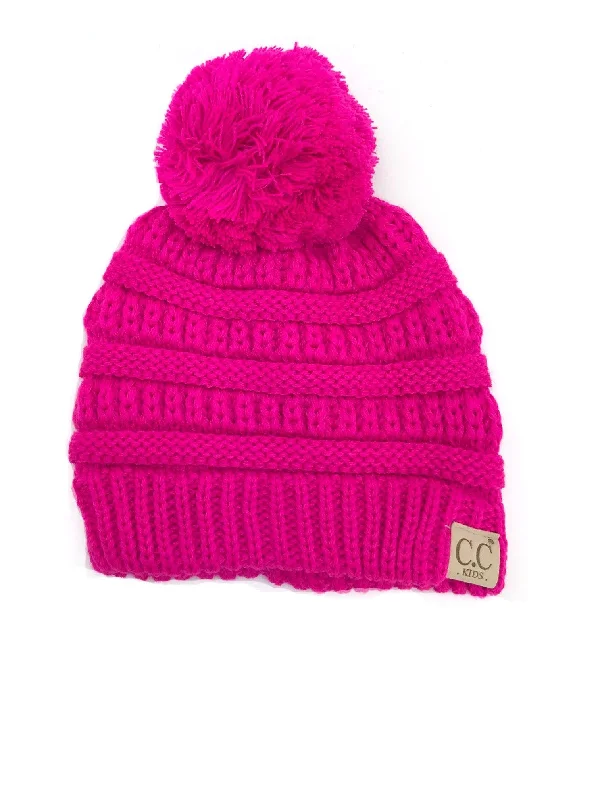 YJ-847 POM Neon Pink Kid Beanie